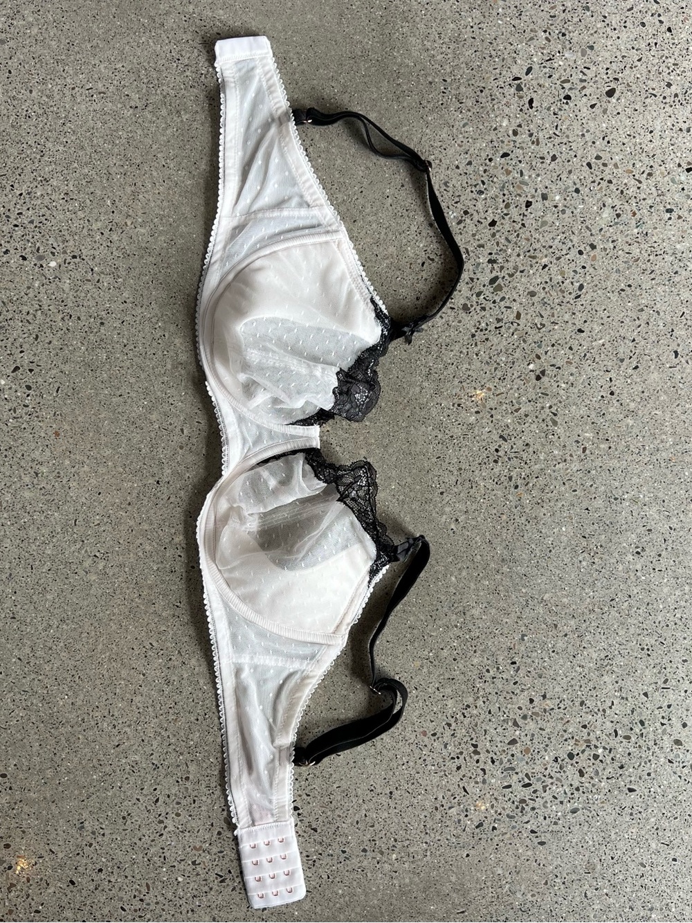 Victoria's Secret White Sheer Underwire Bra with Black Lace Trim